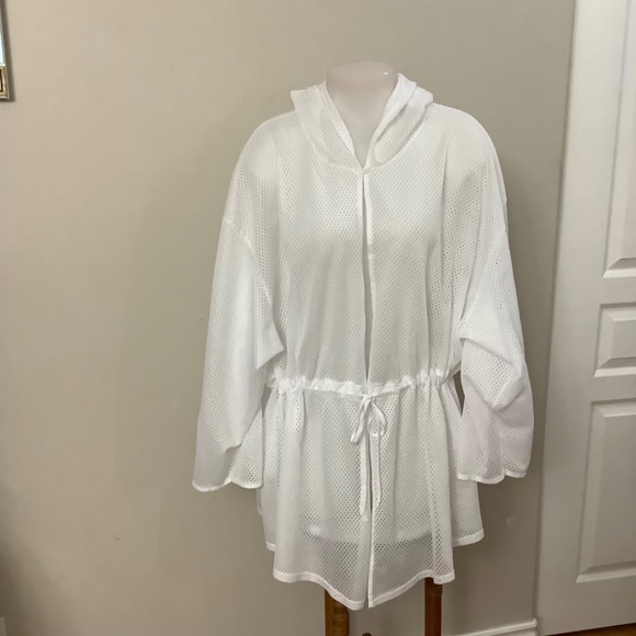 White Mesh Cover-up hoodie 1X-2X - Picture 4 of 4